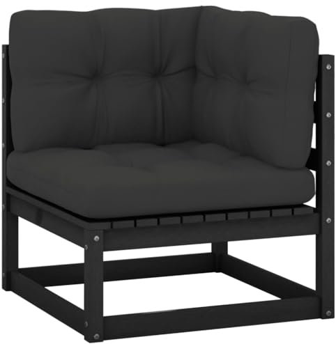 prissent Ecksofa mit Kissen für Veranda, Garten oder Wohnzimmer, Outdoor-Möbel zum Mittagessen im Freien, elegantes und zeitgenössisches Design, Schwarz und Anthrazit, 70 x 70 x 67 cm
