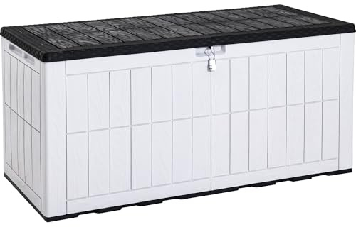 YITAHOME Outdoor Storage Box 833L Waterproof Deck Box for Garden Tools, Patio Cushions, and Pool Accessories, Lockable, Easy Assembly, Versatile Bench or Table (Black+White)