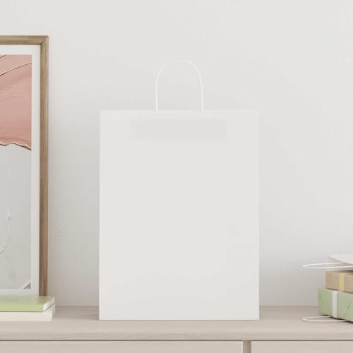 vidaXL Kraftpapiertüten 50 Stk. mit Henkel Weiß 32x12x42 cm, Papiertüte, Geschenktüte, Papiertüte mit Henkel, Kraftbeutel, Geschenktüte Kraftpapier