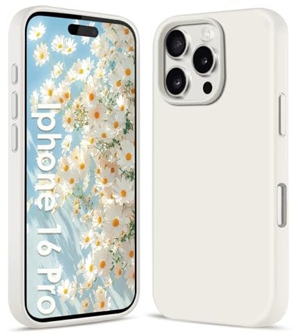 Filoto Liquid Silicone Case for iPhone 16 Pro (6.3 inch) - Ultra Thin Full Body Protective Case, 4-Layer Shockproof Structure, Soft Scratch Resistant Microfiber Lining, Cream white