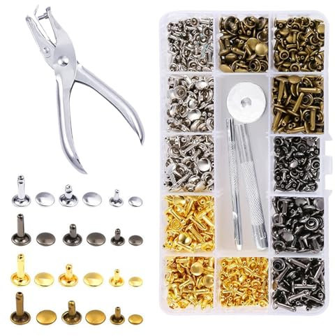 Ensemble Rivets en Cuir,180 Paires Rivets pour Cuir À Frapper avec Pince Perforatrice pour Cuir et Kit D'outils de Fixation Rivets Couture pour Artisanat en Cuir DIY Rivets de Remplacement(4 Couleurs)