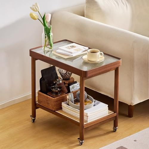 BAYTEWJX Rechteckiger Sofatisch Couchtisch Glass mit Ablagen Dekorativer Beistelltisch mit Glasplatte Couchtisch aus Holz mit Stauraum Einfach zusammenzubauen für Schlafzimmer Büro Wohnzimmer.