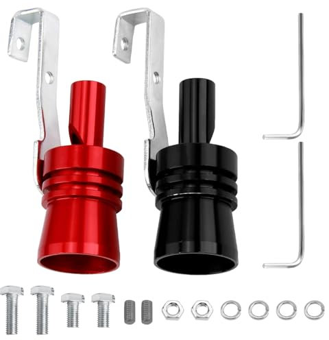 XIAQICA 2 Stück Auspuff Sound Booster Aluminiumlegierung Soundgenerator Auto Universelle XL Turbo Sound-Simulator-Pfeife für Alle Kfz-Auspuffanlagen (Rot und Schwarz）