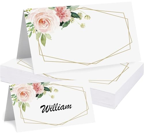 HSYTEK 50 Stück Tischkarten Hochzeit, 9cm*10cm Tischkarten Geburtstag, Blumen Blanko Platzkarten, Tischkärtchen für Hochzeiten, Taufen, alle Arten von Zusammenkünften