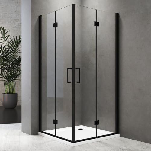 Duschkabine 90x90 cm Schwarz Duschkabine Drehfalttür 90x90cm Falttür Eckeinstieg Drehfalttür 180° Dusche Duschabtrennung 6mm NANO Glas Höhe 195cm