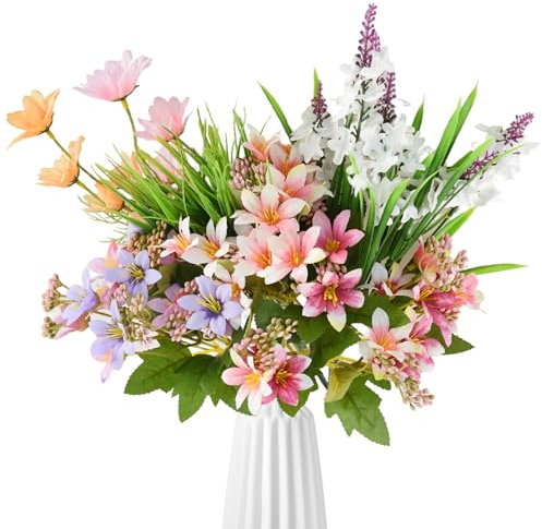 Joyblossom 7 Stück Künstliche Blumen wie Echt, Kunstblumenstrauß wie Echt, Künstliche Blumen, Kunstblumen Frühling, Blumenstrauß künstlich für Hochzeit Zuhause Tischdeko Wohnzimmer Deko, Rosa