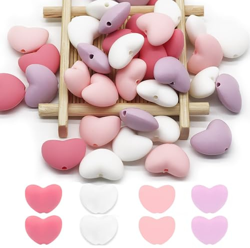 40 Pcs 20mm Mix Color Silicone Beads, Heart Shaped Cool Color Kits | Handmade Crafts Making Kit, For Jewelry, Keychain Crafting