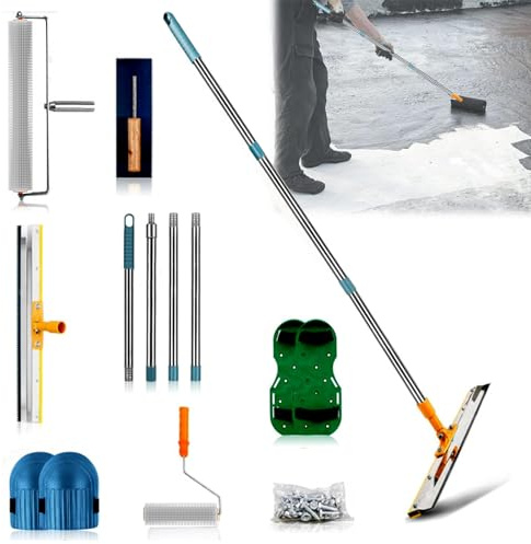 Bodenbeschichtung Set, Ausgleichsmasse Boden Werkzeug Set, mit Stachelwalze 50cm, Farbroller, Edelstahl Spachtel 56cm, Nagelschuhe, Abnehmbarem 1,6 m Verlängerungsgriff