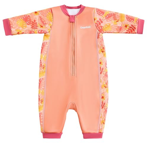 Gogokids Maillot de bain thermique pour bébé de 0 à 3 ans, fermeture éclair sur le devant avec doublure en polaire, manches longues, motif soleil pour bébé, garçon et fille, pour natation, plage et