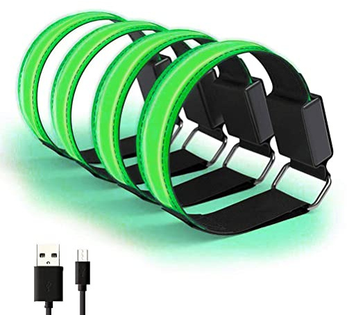 POENVFPO Leuchtende Armbänder, über USB Wiederaufladbares Reflektierendes Band, 3 Modi Sicherheits-LED-Armband für Joggen, Laufen, Radfahren, Sport (Green)