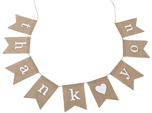 Modische schwanzförmige Leinen-Flaggen zum Aufhängen, Jute-Banner, Wimpelkette, Premium-Partydekoration für Geburtstag, Hochzeit, Brautparty, aus umweltfreundlichem Material (Danke)