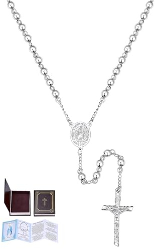 U7 Religiöses Geschenk für Frauen: Rosenkranz mit Kreuzkette & Geschenkbox. Inkl. Gebetshilfe für Einsteiger. Aus robustem Edelstahl, wasserfest & verstellbar. Für Kommunion, Hochzeit oder Muttertag