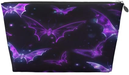 Ginfult Trousse de maquillage étanche avec chauve-souris d'Halloween violette - Petite trousse de toilette portable pour femmes et filles