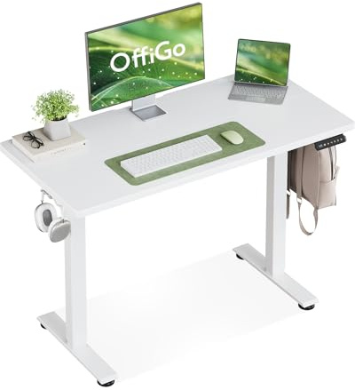OffiGo 100 cm Pequeño Escritorio Elevable, Blanco Mesa Escritorio Elevable | Con 3 Memorias de Altura, Mesa Elevable para Estaciones de Trabajo en Casa, Mesa Ordenador Compacta para Espacios Pequeños