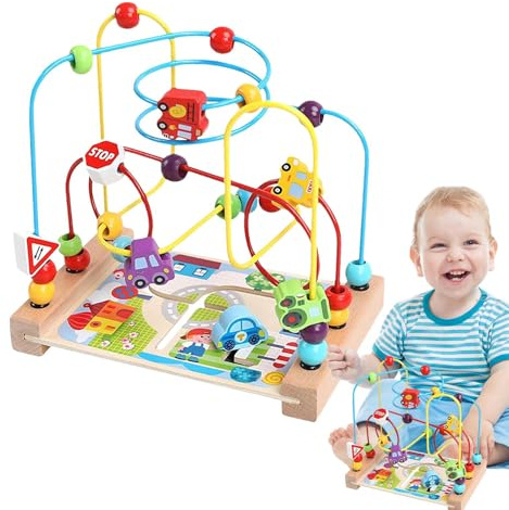 Wood Roller Coaster Bead Maze Toy - Interactive Sliding Beads Track, Fine Motor Skill Practice Center, Sturdy Wooden Preschool Activity Station, Bright Kognitive Training Game | Inspired Pl