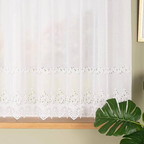 Gardinen Vorhangen Weiß Jacquard 400x160 cm (BxH) Jagna Moderne Gardine Für Küche Und Wohnzimmer Elegant Mit Ornament Muster Fertig Zum Aufhängen