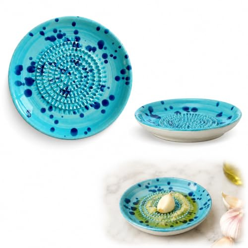 Ceramic Grater Plate Handmade Grater Bowl for Garlic Ginger Onion Cheese Tomato Spanish Style Hand Grating Peeler Dish Kitchen Food Grater Plate