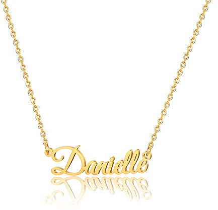 MONOOC Collar con nombre personalizado, chapado en oro de 14 quilates, collar con nombre personalizado, oro rosa, plata, acero inoxidable, placa de nombre para mujeres, hombres, collar personalizado