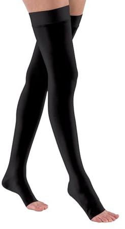 JOBST Relief Thigh High Graduated Compression Stockings 20-30mmHg - Comfortable Unisex Design with Silicone Dot Band - Open Toe, Black, Medium