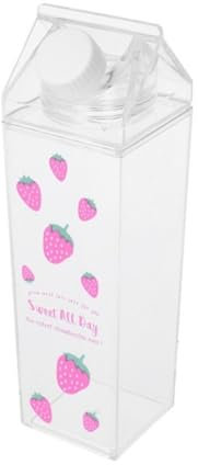 FveBzem Bouteille d'eau en carton de lait 500 ml - En plastique transparent - Carré - Sans BPA - Étanche - Portable et réutilisable - En forme de carton de lait - Parfait pour le fitness, la gym, le