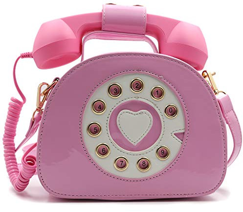 QiMing Retro Wählscheibe Telefon Crossbody Umhängetasche, Pu bewegliches Mikrofon Geldbörse für Frauen