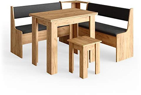 Vicco Eckbankgruppe Roman, Goldkraft Eiche/Anthrazit, 150 x 150 cm mit Tisch