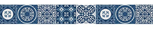 Azulejos - Cenefa adhesiva (15 x 300 cm), color azul