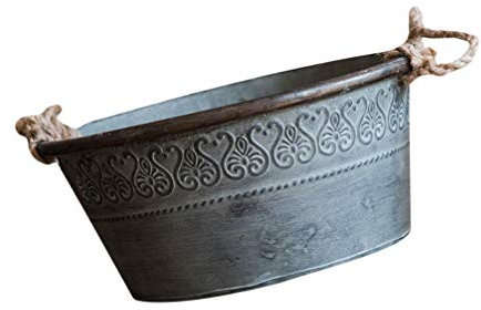Secchio di Latta Vaso da Fattoria Vintage Portafiori in Ferro Francese, Vaso Zincato per Fioriera in Metallo Retrò, Corda di Maneggiare