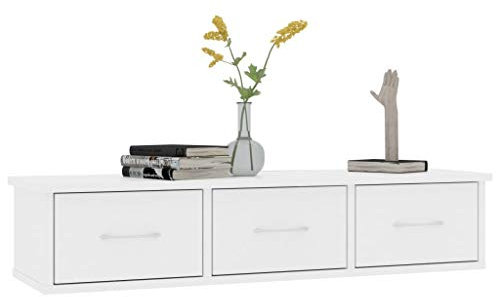 Tidyard Wand Schubladenregal mit 3 Schubladen Wandregal Wandschrank Hängeschrank Wandgarderobe Hängeregal Spanplatte 88 x 26 x 18,5 cm Weiß