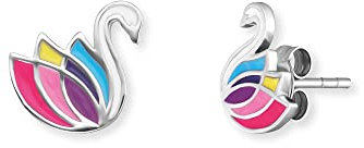 Herzengel Mädchen Kinder Ohrstecker Ohrringe aus Sterling Silber mit buntem Schwan aus Emaille - Steckverschluss - nickelfrei