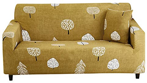AMDXD Sofabezug 1 Sitzer, Gelb Klein Bäume Elastische Stretch Sitzer Sofahusse Geeignet für 1/2/ 3/4 Sitzsofa und Ecksofa, in Polyester, Anti-Rutsch, Elastischer, Gelb Klein Bäume