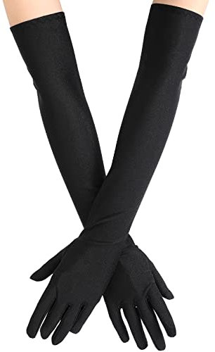 Blulu 1920s Long Satin Gloves Women Opera Evening Gloves Costume Elbow Satin Gloves Bridal Gloves for Women Wedding(Black,21 Inch)