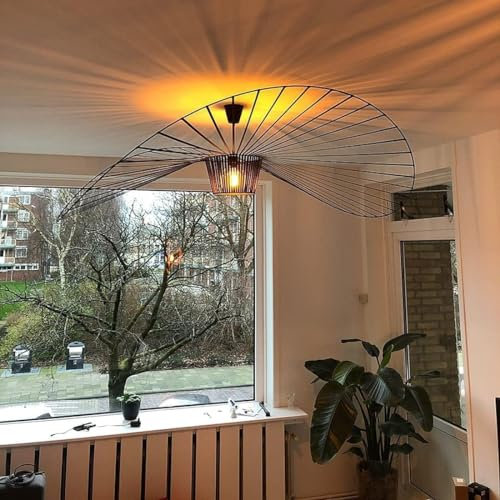 GLZXMQBP Lustre Vertigo Suspension Noir 200 cm, Lampe Vintage Suspension Vertigo Rétro LED Salon Lustre for Intérieur Salon Fibre De Verre +Polyuréthane De Chapeau LED E27,Noir,200cm