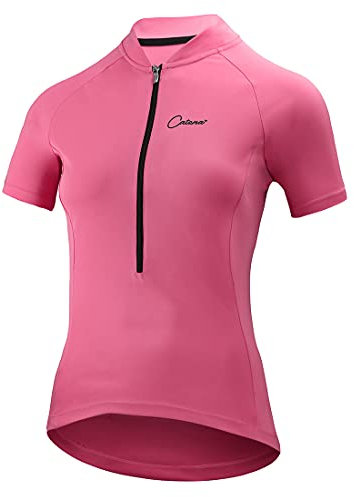 CATENA Radtrikot Damen Kurzarm Fahrradtrikot Moutainbike Tops Fahrradshirt Bikeshirts MTB Rennrad Radsport Bekleidung Atmungsaktiv Schnell Trocknend Einfarbig Cycling Jersey für Frauen, Rosa, XL