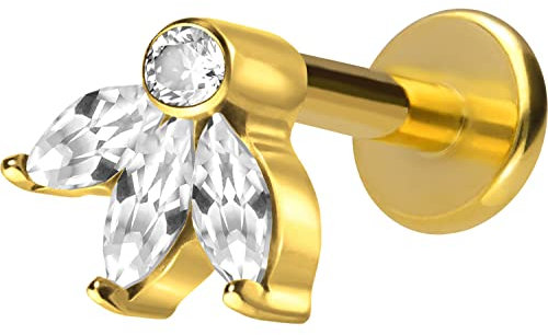 PIERCINGLINE Titan Labret mit Gewinde LOTUSBLÜTE Piercing Lippe Nase Ohr Helix Goldfarben 1,2 x 6 mm