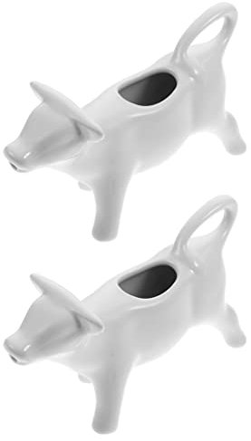 2Pcs Ceramic Creamer Pitcher Cow Shape Milk Jug Coffee Milk Creamer Pitcher Porcelain Cream Jugs Coffee Frothing Cup Steaming Cup 40ML