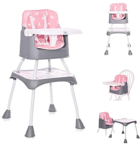 Lorelli Kinderhochstuhl Trick 3 in 1 Kinderstuhl, Tisch, umbaubar, klappbar Gurt, Farbe:rosa