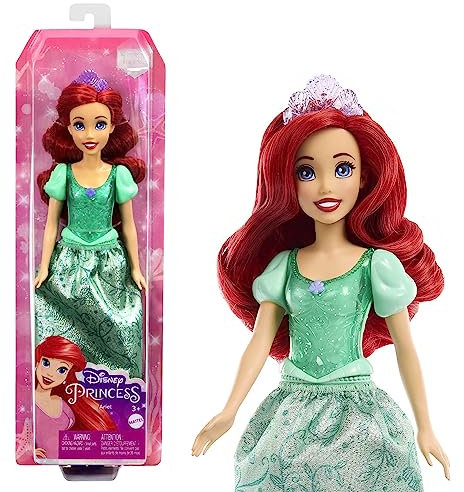 Mattel Disney Prinzessin Arielle Puppe, lange Haare zum Frisieren, beweglich, abnehmbare Schuhe und Diadem, Disney Geschenke, Spielzeug ab 3 Jahre, HLW10