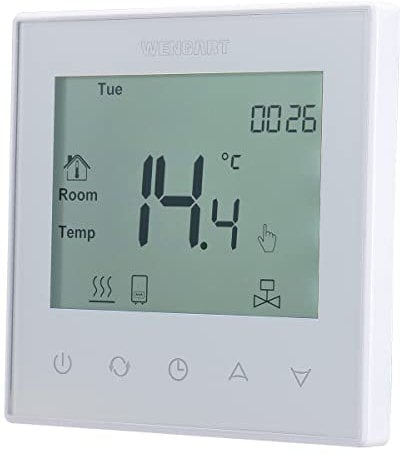 Wengart Underfloor Heating Thermostats Controller 7-day Programmable with LCD Touch Screen WG505,AC230V 16A for Electric Underfloor Heating with 3m Probe Sensor White