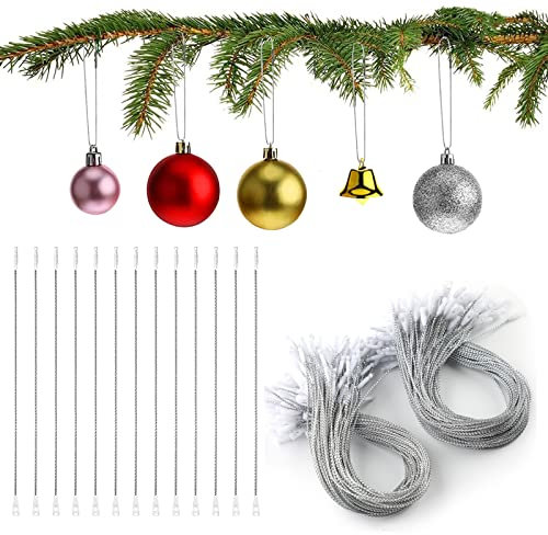 Surflyee 200 Pezzi Ganci Palline di Natale, Ganci per Ornamenti Natalizi, Ganci per Albero di Natale, Ciondolo in Corda con Ornamento di Natale con Lucchetto(D'argento)