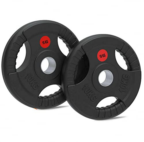 Lions Olympic Weight Plates 10kg Pair - Rubber Coated Cast Iron 2inch 5cm Discs Bar Hole Standard Weights Plates for Home Gym Barbell Bar, Weightlifting Training Fitness Workout