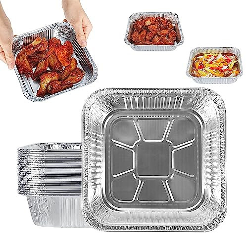 Lotvic 30 Packs Aluminum Foil Trays, 8 Inch Square Foil Baking Trays, Reusable Foil Air Fryer Liner, Disposable Foil Trays Containers for Baking, Cooking, Roasting, Storing (30 Packs, 8inch/1400ml)