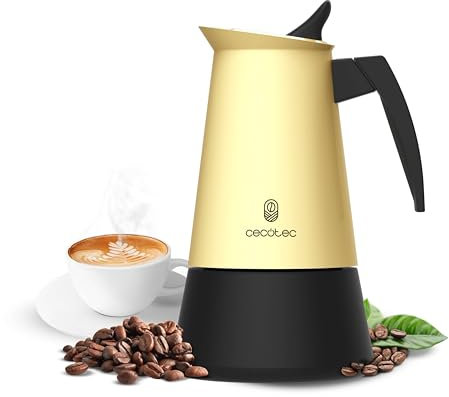 Cecotec Caffettiera Moka Express - Caffettiere Italiane Piccolina 600 Beige Caffettiera acciaio inox, 6 tazze, per tutte le superfici, manico ergonomico, valvola sicurezza, 300 ml