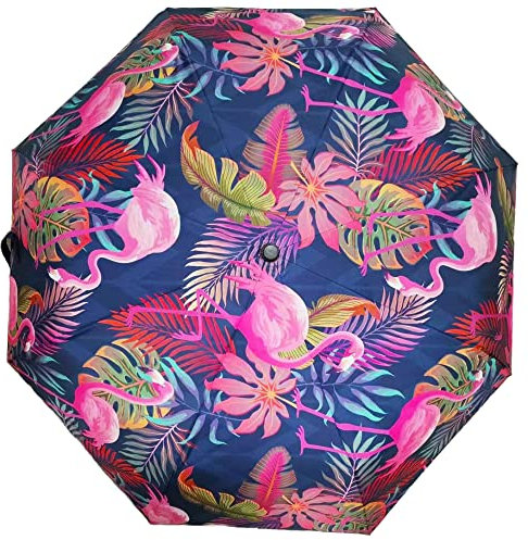 Folding Travel Umbrella - Compact, Light, Automatic, Strong and Portable - Wind Resistant, Small Folding Backpack Umbrella for Rain (Flamingo)