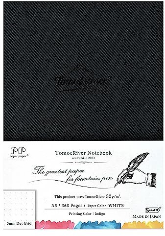 SAKAEテクニカルペーパー Tomoe River FP (52 g/m²) Notizbuch von SANZEN, 14,9 x 21 cm, 368 Seiten (184 Blatt), Hardcover, 5 mm gepunktet, fadengebunden, Weiß (SR-A5DBW)