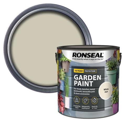 ARUUJ Garden Paint - Multipurpose Colour & Protect 2.5L Tin - Exterior Wood Paint, For Sheds, Benches, Metal, Brickwork, pots - Outdoor Fence Garden Furniture Paint Waterproof (WHITE ASH)