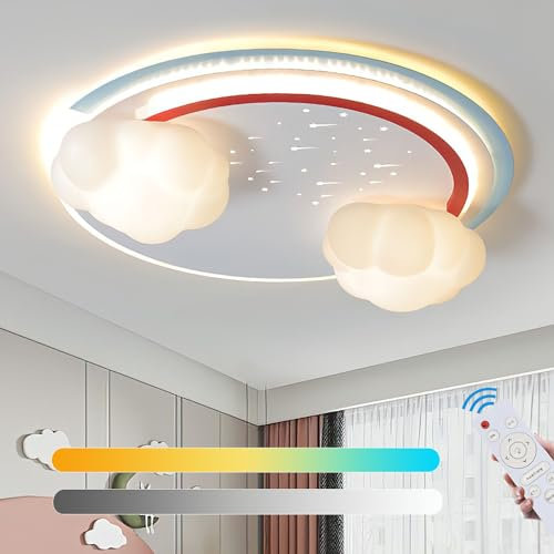 KZT LED Kinderzimmer Deckenleuchte Dimmbar Deckenlampe mit Fernbedienung Modern Wolken Regenbogen Nachtlicht 48W Wolkenlampe für Schlafzimmer Wohnzimmer Babyzimmer Hotel 3000-6500K Kinderlampe