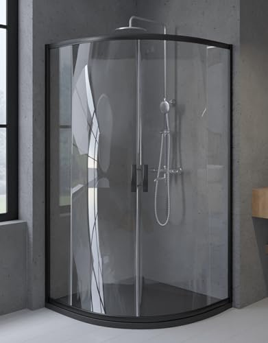 BADLAND Duschkabine Runddusche Halbrund 90x90 190 cm HELA Schwarz Eckdusche Duschabtrennung Transparent Glas 6 mm