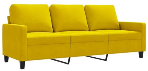 vidaXL Sofa 3-Sitzer, Loungesofa Couch mit Armlehnen Rückenkissen, Wohnzimmersofa Designsofa mit Metallgestell, Sitzmöbel Dreisitzer, Gelb Samt