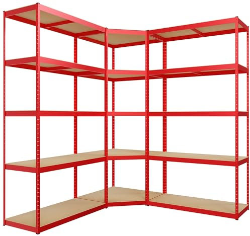CLP 3er Regalsystem I 2X Regalsystem I 1x Eckregal I Schwerlastregale I Bis 2.625 KG, Farbe:rot